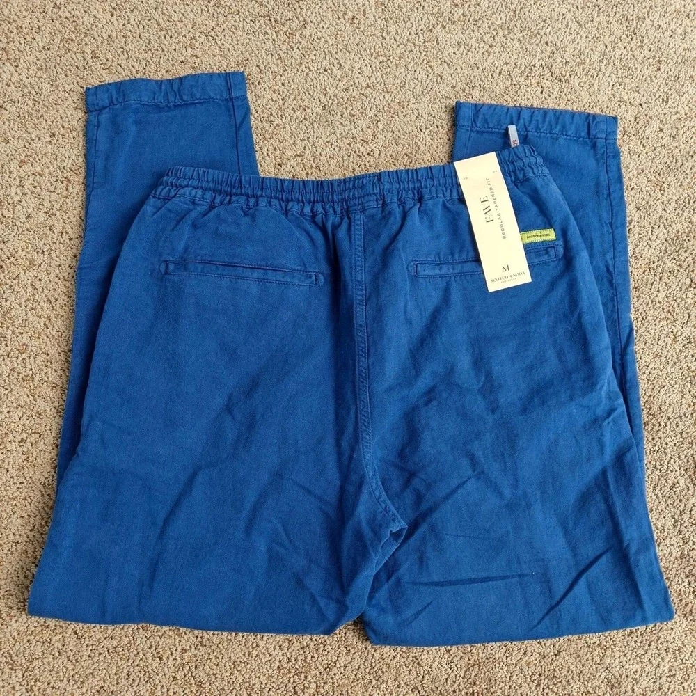 NWT Scotch & Soda Fave Men Blue Linen Cotton Garment Dye Chino Pants‎